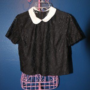 FOREVER 21 Black Lace Blouse with White Lace Collar